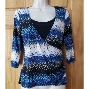 AGB 2-for-1 Blouse Attach Tank Stretchy 3/4 Sleeves